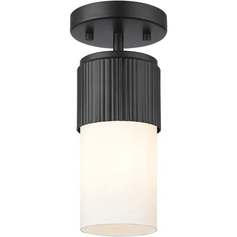Bolivar 1 Light 4 inch Matte Black Flush Mount Ceiling Light in Matte White Glass