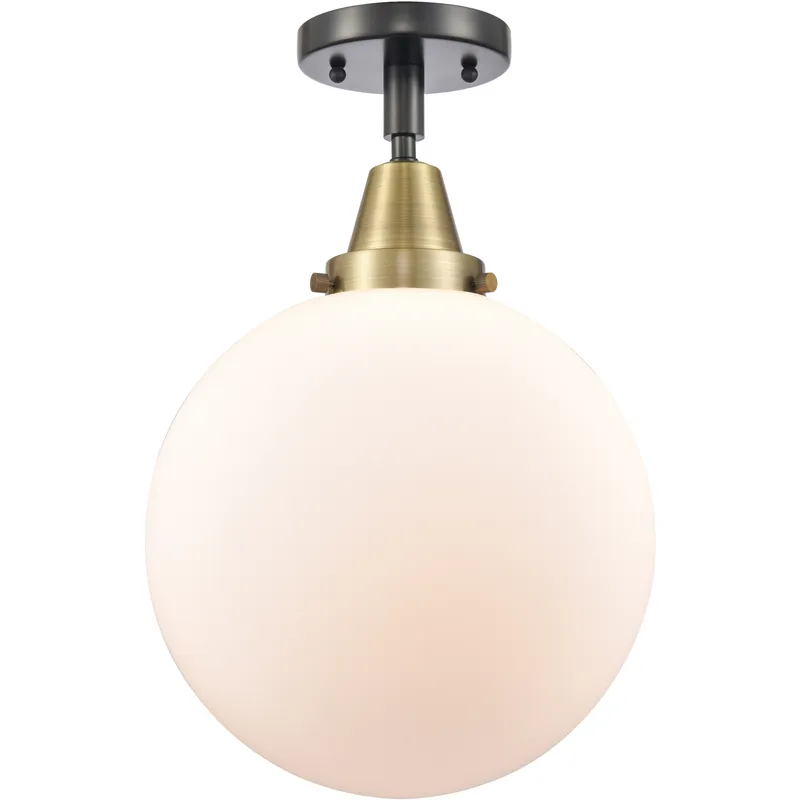 Downtown Urban Beacon 1 Light 10 inch Black Antique Brass Flush Mount Ceiling Light in Incandescent, Matte White