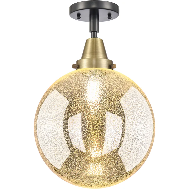 Downtown Urban Beacon 1 Light 10 inch Black Antique Brass Flush Mount Ceiling Light in Incandescent, Mercury