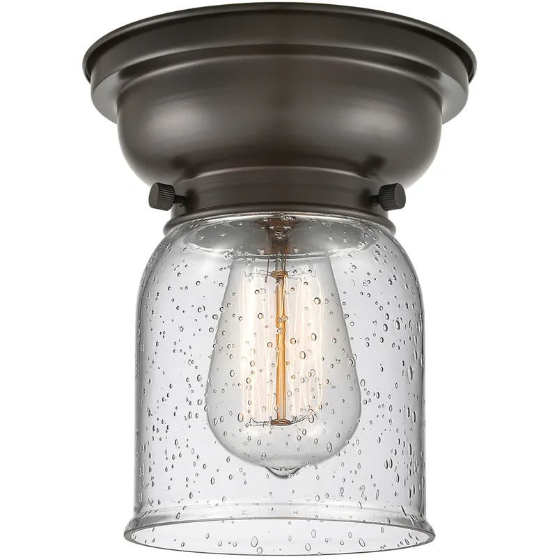 Aditi Small Bell LED 6.25 inch Brushed Brass Flush Mount Ceiling Light in Seedy Glass, Aditi