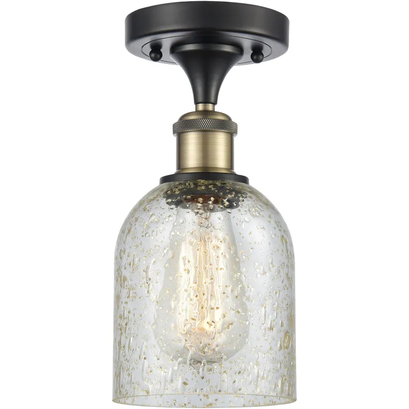 Ballston Caledonia LED 5 inch Black Antique Brass Semi-Flush Mount Ceiling Light in Mica Glass, Ballston