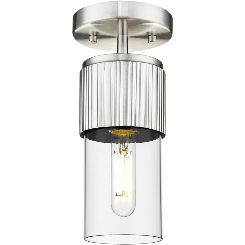 Bolivar 1 Light 4 inch Satin Nickel Flush Mount Ceiling Light in Clear Glass
