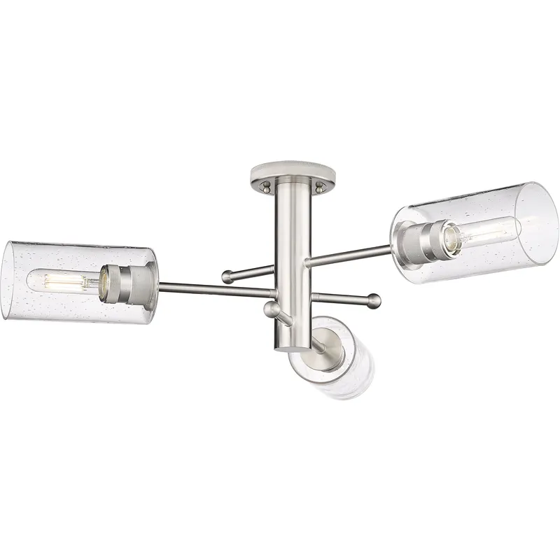 Crown Point 3 Light 29.38 inch Satin Nickel Flush Mount Ceiling Light in Seedy Glass