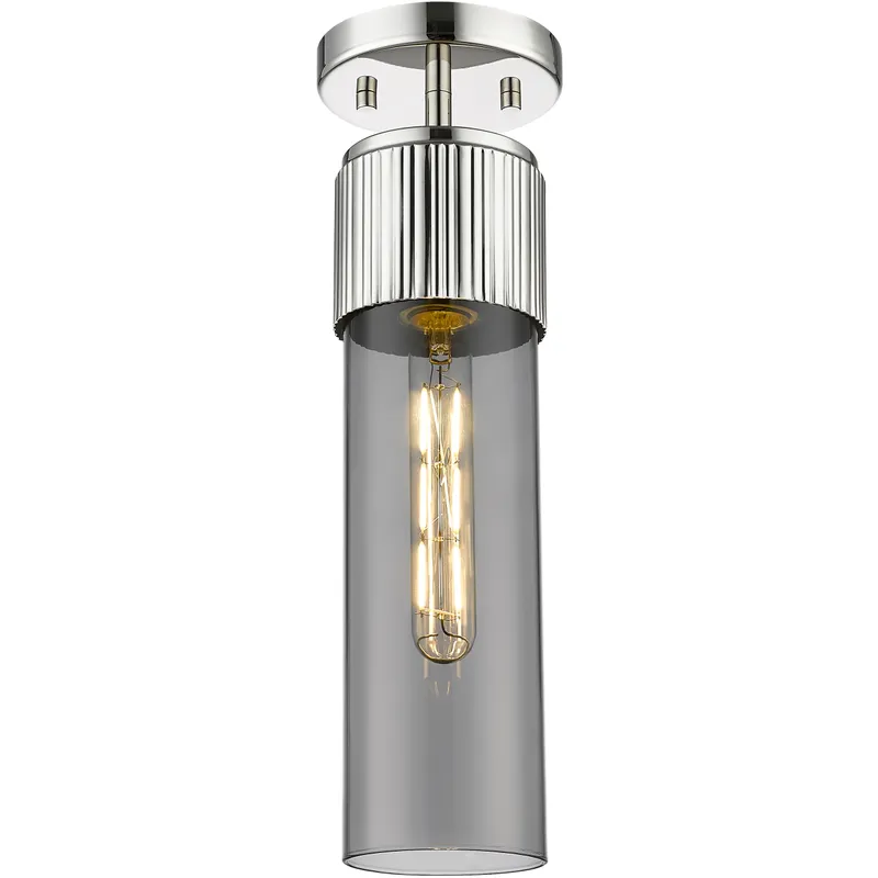 Bolivar 1 Light 4 inch Polished Nickel Flush Mount Ceiling Light in Light Smoke Glass