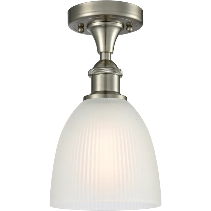 Edison Castile 1 Light 6 inch Brushed Satin Nickel Flush Mount Ceiling Light in White Glass