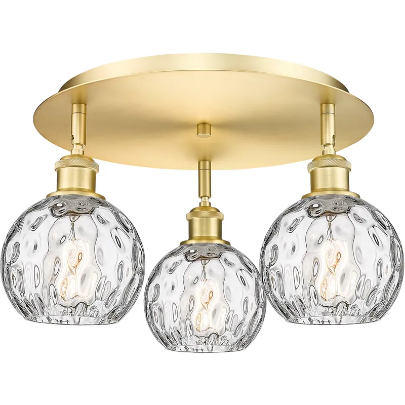 Athens Water Glass 3 Light 17.63 inch Satin Gold Flush Mount Ceiling Light