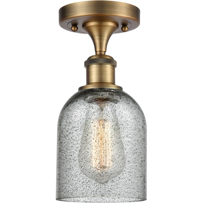 Ballston Caledonia LED 5 inch Brushed Brass Semi-Flush Mount Ceiling Light in Charcoal Glass, Ballston