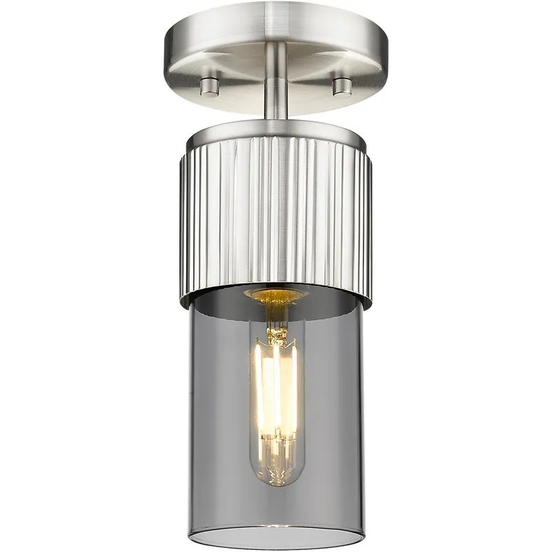 Bolivar 1 Light 4 inch Satin Nickel Flush Mount Ceiling Light in Light Smoke Glass