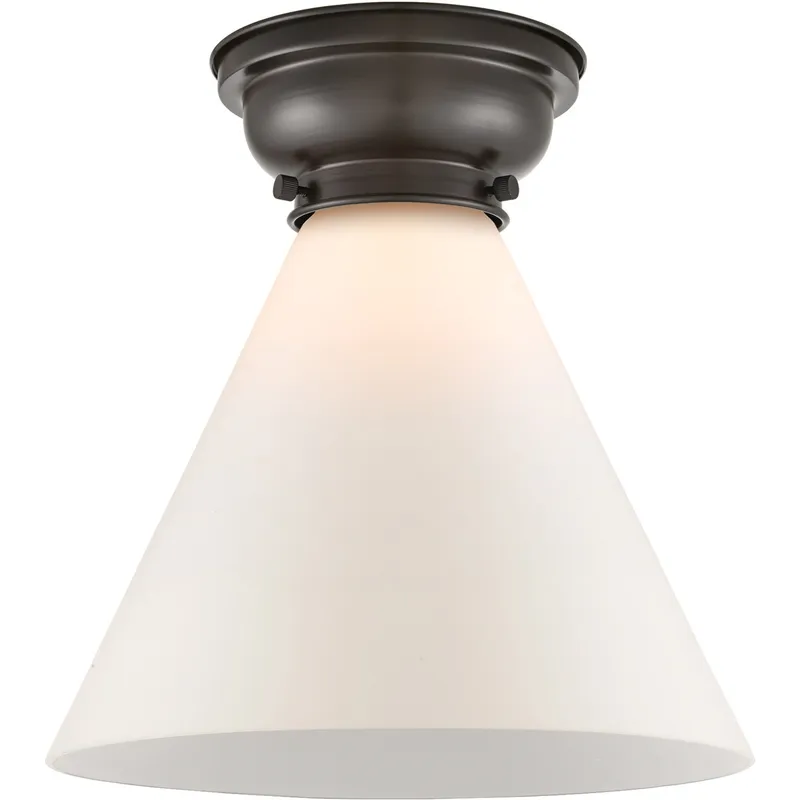 Aditi X-Large Cone LED 12 inch Oil Rubbed Bronze Flush Mount Ceiling Light in Matte White Glass, Aditi