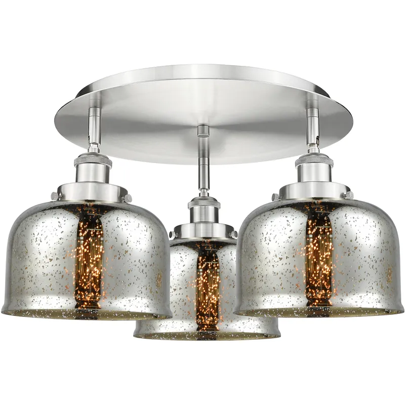 Bell 3 Light 19.75 inch Satin Nickel Flush Mount Ceiling Light in Silver Plated Mercury