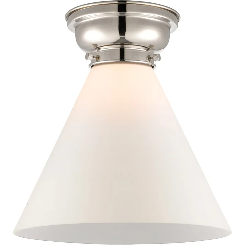 Aditi X-Large Cone LED 12 inch Polished Nickel Flush Mount Ceiling Light in Matte White Glass, Aditi