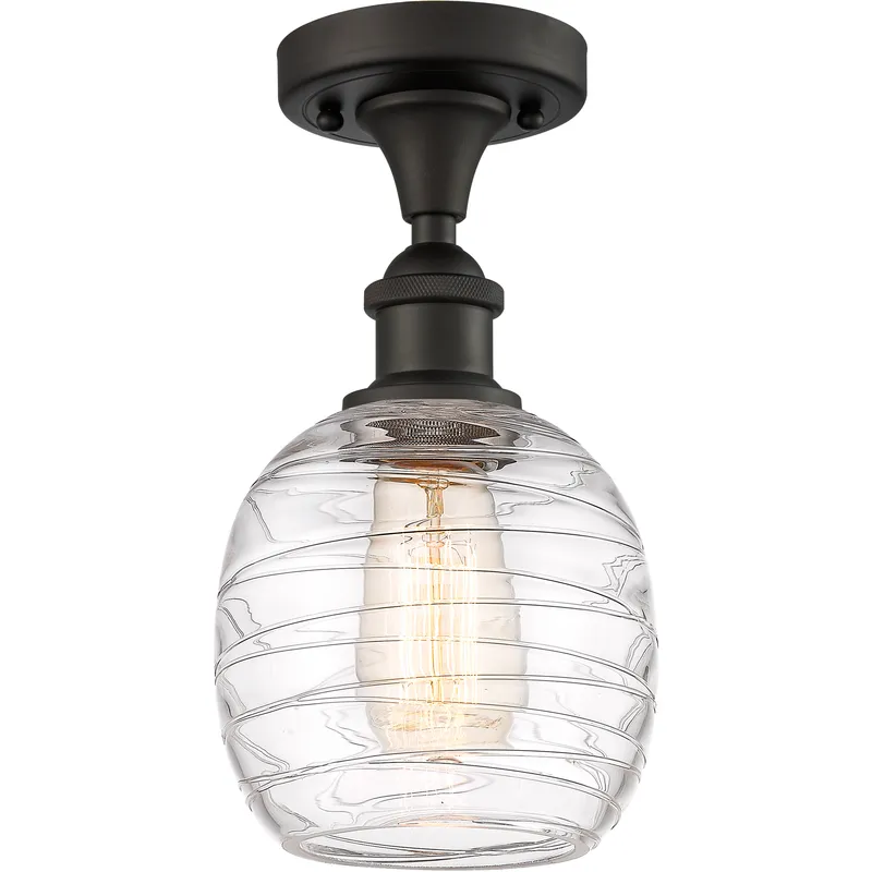Edison Belfast 1 Light 6 inch Oil Rubbed Bronze Semi-Flush Mount Ceiling Light in Deco Swirl Glass, 2.5 lb