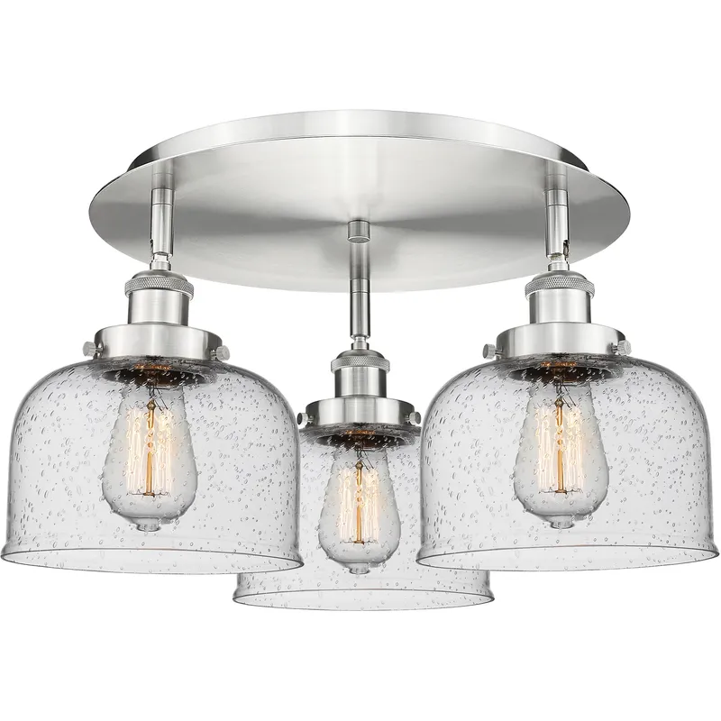 Bell 3 Light 19.75 inch Satin Nickel Flush Mount Ceiling Light in Seedy