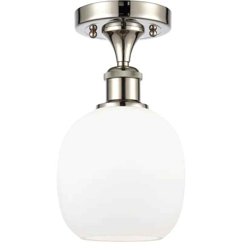 Belfast 1 Light 6 inch Polished Nickel Flush Mount Ceiling Light in Matte White Glass, 2.1 lb