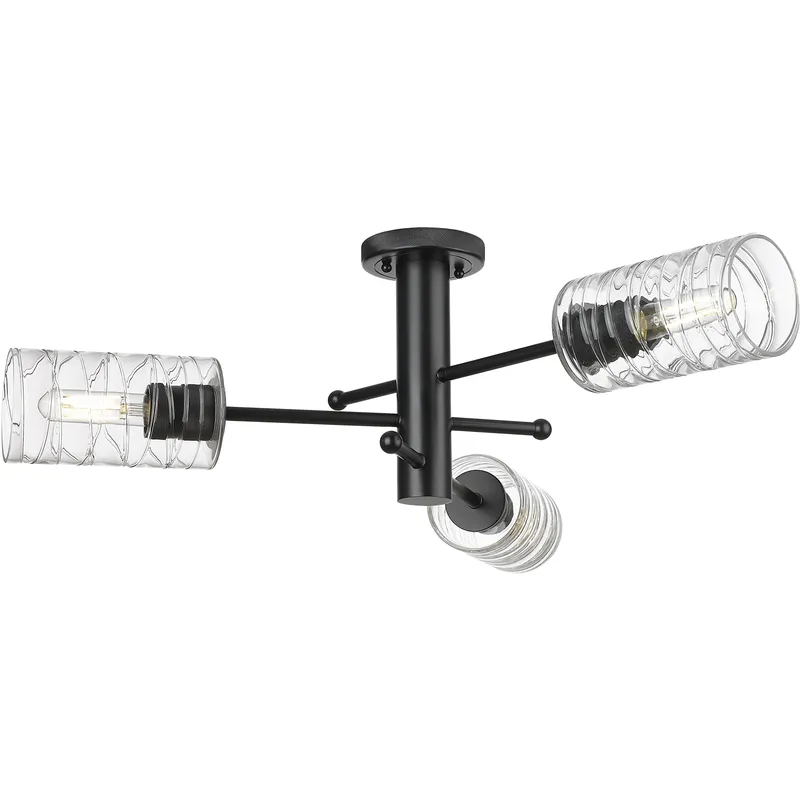 Crown Point 3 Light 29.38 inch Matte Black Flush Mount Ceiling Light in Deco Swirl Glass