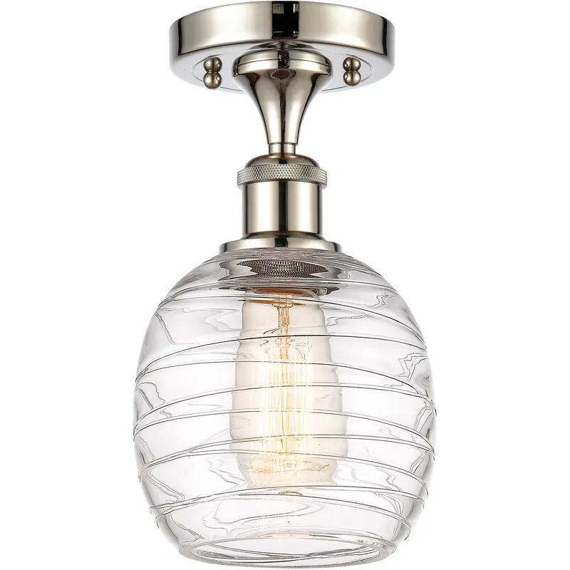 Belfast 1 Light 6 inch Polished Nickel Flush Mount Ceiling Light in Deco Swirl Glass, 2.5 lb