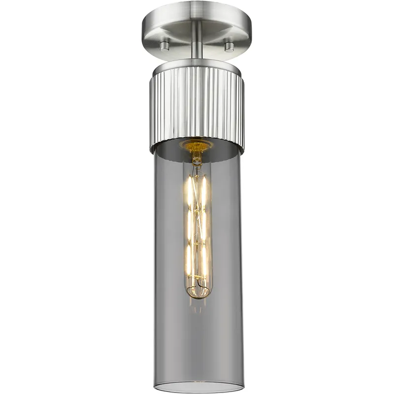 Bolivar 1 Light 4 inch Satin Nickel Flush Mount Ceiling Light in Light Smoke Glass