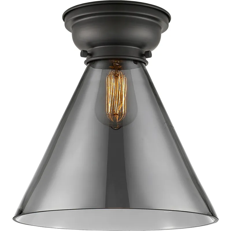 Aditi X-Large Cone LED 12 inch Matte Black Flush Mount Ceiling Light in Plated Smoke Glass, Aditi