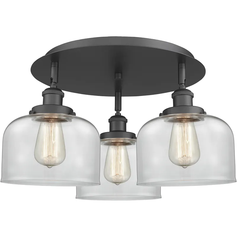Bell 3 Light 19.75 inch Matte Black Flush Mount Ceiling Light in Clear