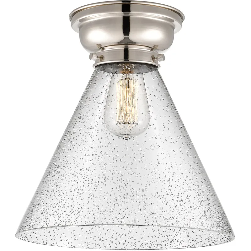 Aditi X-Large Cone LED 12 inch Polished Nickel Flush Mount Ceiling Light in Seedy Glass, Aditi