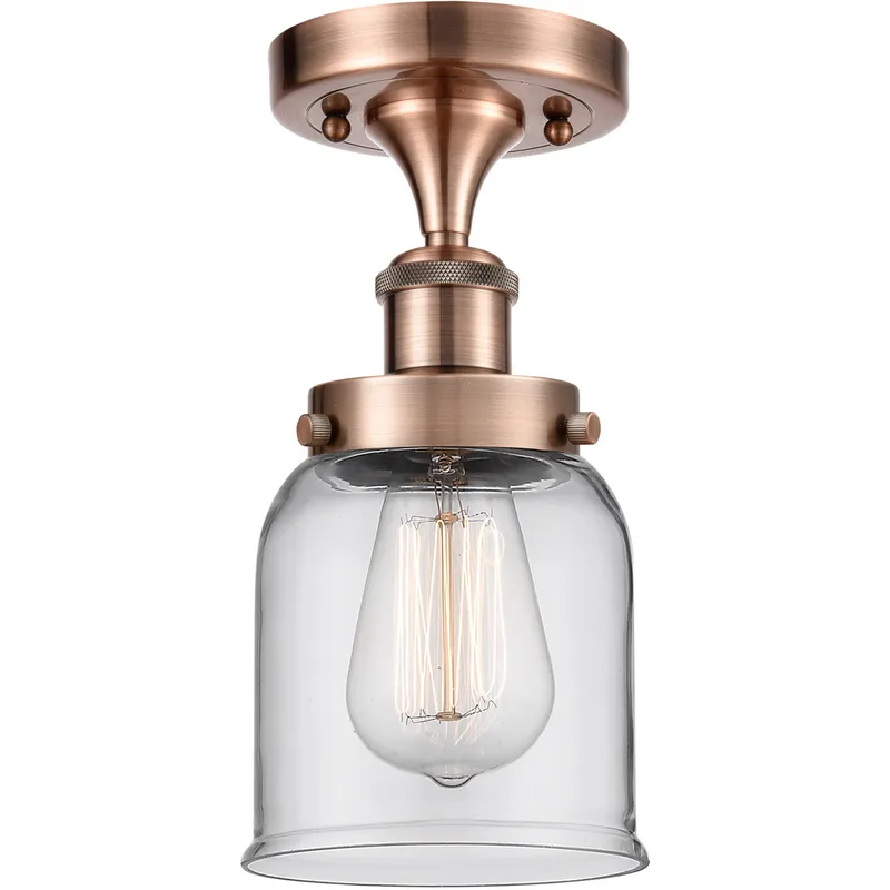 Ballston Small Bell LED 5 inch Antique Copper Semi-Flush Mount Ceiling Light in Clear Glass
