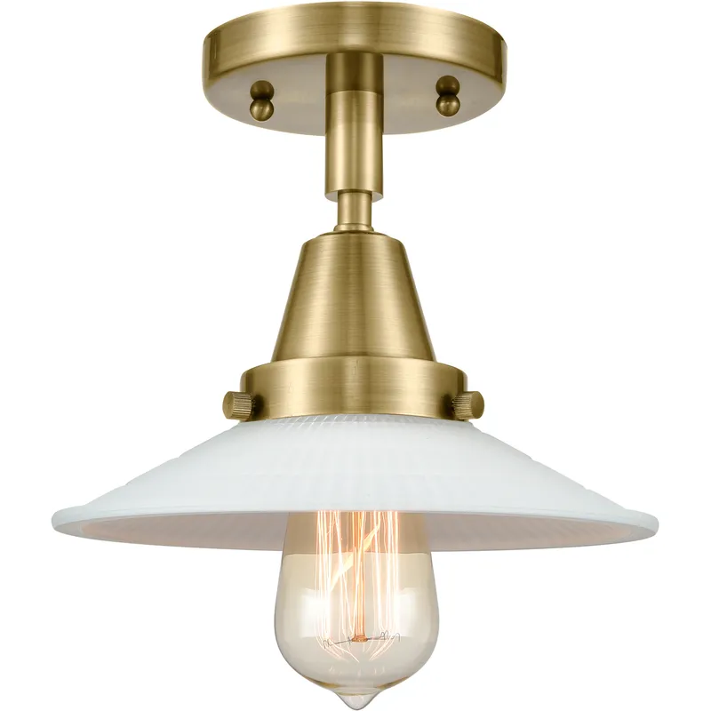 Franklin Restoration Halophane 1 Light 9 inch Antique Brass Flush Mount Ceiling Light in Matte White Halophane Glass