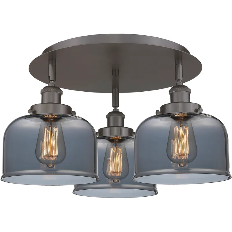 Bell 3 Light 19.75 inch Oil Rubbed Bronze Flush Mount Ceiling Light in Light Smoke Glass