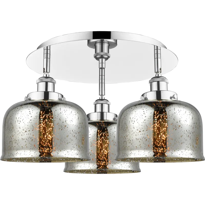 Bell 3 Light 19.75 inch Polished Chrome Flush Mount Ceiling Light in Silver Plated Mercury