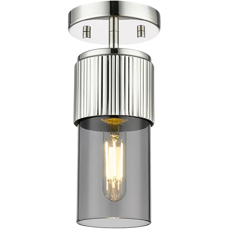 Bolivar 1 Light 4 inch Polished Nickel Flush Mount Ceiling Light in Light Smoke Glass