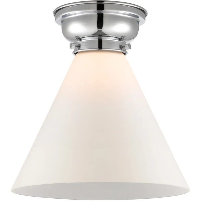 Aditi X-Large Cone LED 12 inch Polished Chrome Flush Mount Ceiling Light in Matte White Glass, Aditi