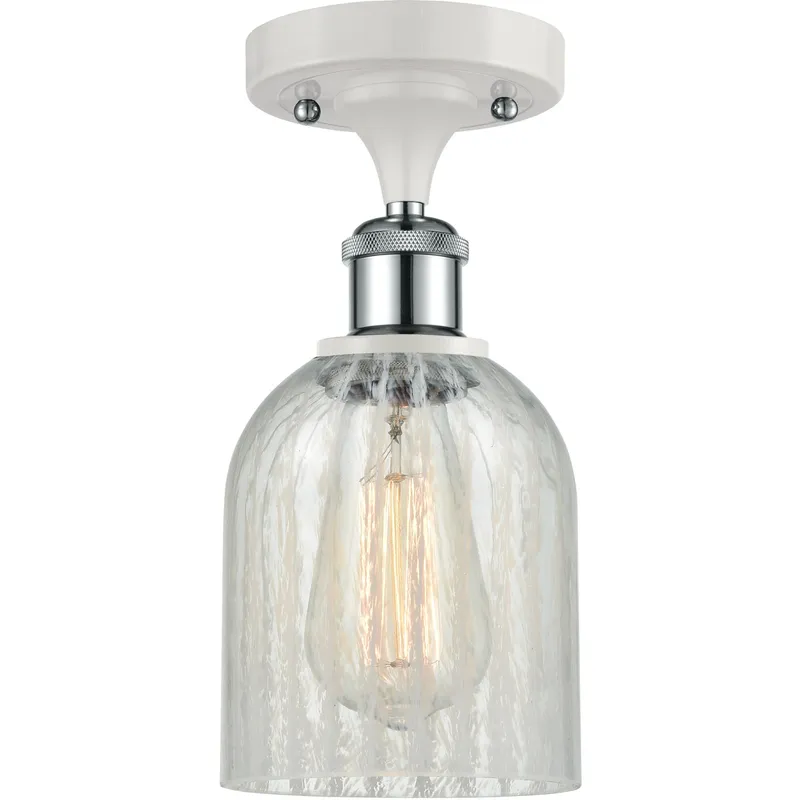 Ballston Caledonia LED 5 inch White and Polished Chrome Semi-Flush Mount Ceiling Light in Mouchette Glass, Ballston