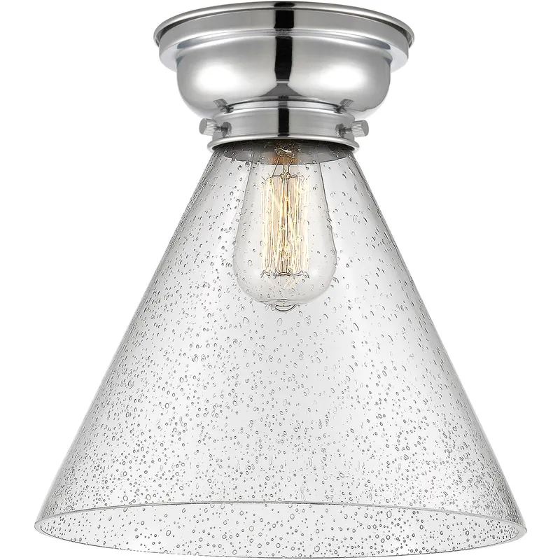 Aditi X-Large Cone LED 12 inch Polished Chrome Flush Mount Ceiling Light in Seedy Glass, Aditi