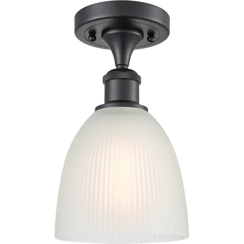 Edison Castile 1 Light 6 inch Matte Black Semi-Flush Mount Ceiling Light in White Glass