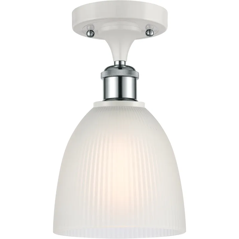 Ballston Castile LED 6 inch White and Polished Chrome Semi-Flush Mount Ceiling Light in White Glass, Ballston