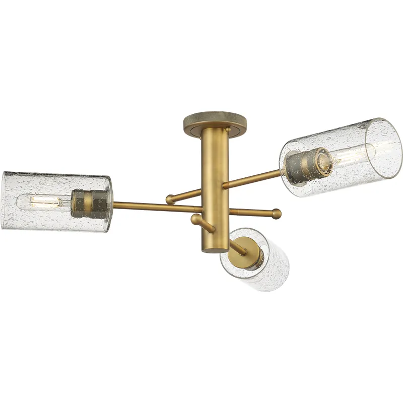 Crown Point 3 Light 29.38 inch Brushed Brass Flush Mount Ceiling Light in Seedy Glass