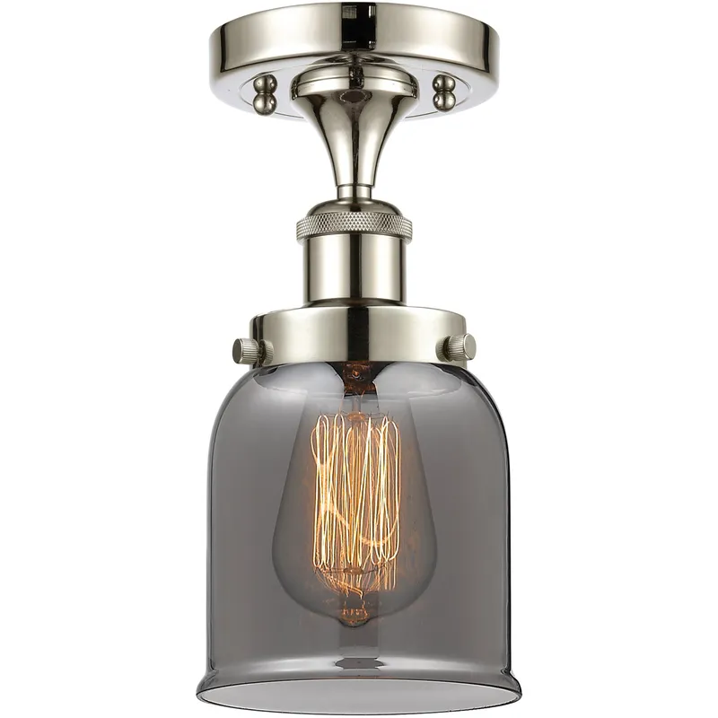 Ballston Small Bell LED 5 inch Polished Nickel Semi-Flush Mount Ceiling Light in Light Smoke Glass