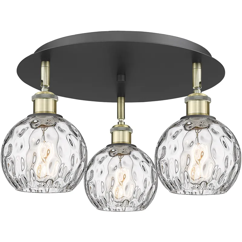 Athens Water Glass 3 Light 17.63 inch Black Antique Brass Flush Mount Ceiling Light
