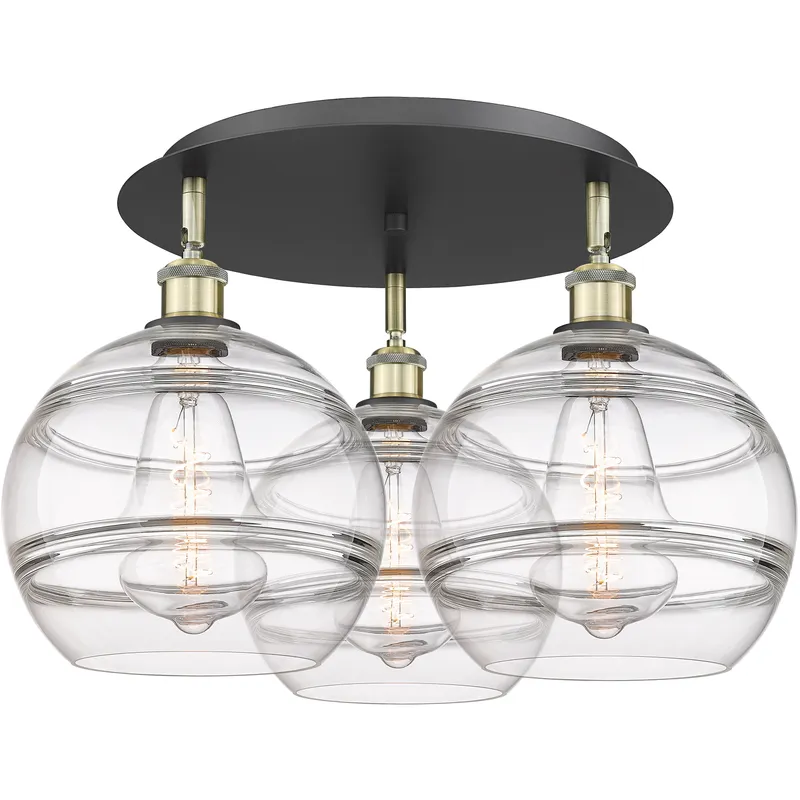 Ballston Rochester 3 Light 21.75 inch Black Antique Brass Flush Mount Ceiling Light