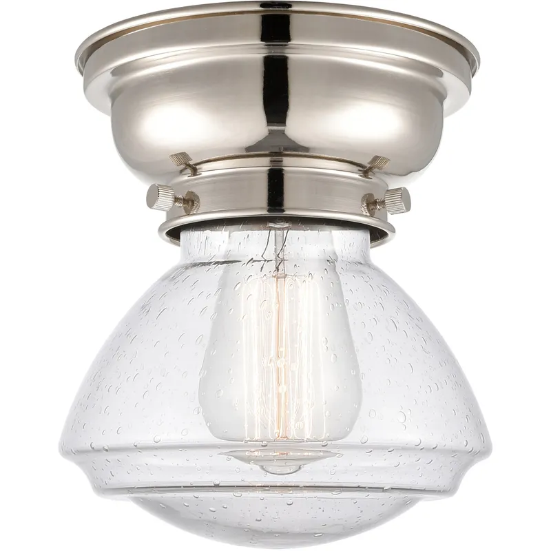 Aditi Olean 1 Light 7 inch Polished Nickel Flush Mount Ceiling Light in Seedy Glass, Aditi