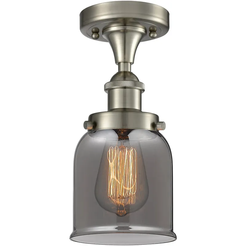 Ballston Small Bell LED 5 inch Brushed Satin Nickel Flush Mount Ceiling Light in Plated Smoke Glass, Ballston