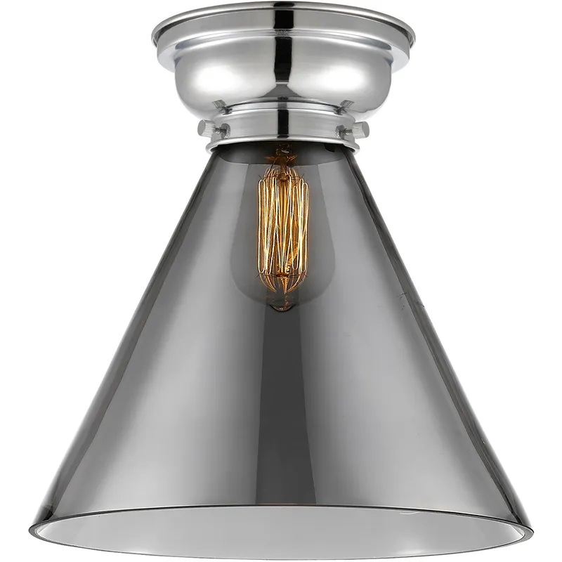 Aditi X-Large Cone LED 12 inch Polished Chrome Flush Mount Ceiling Light in Plated Smoke Glass, Aditi