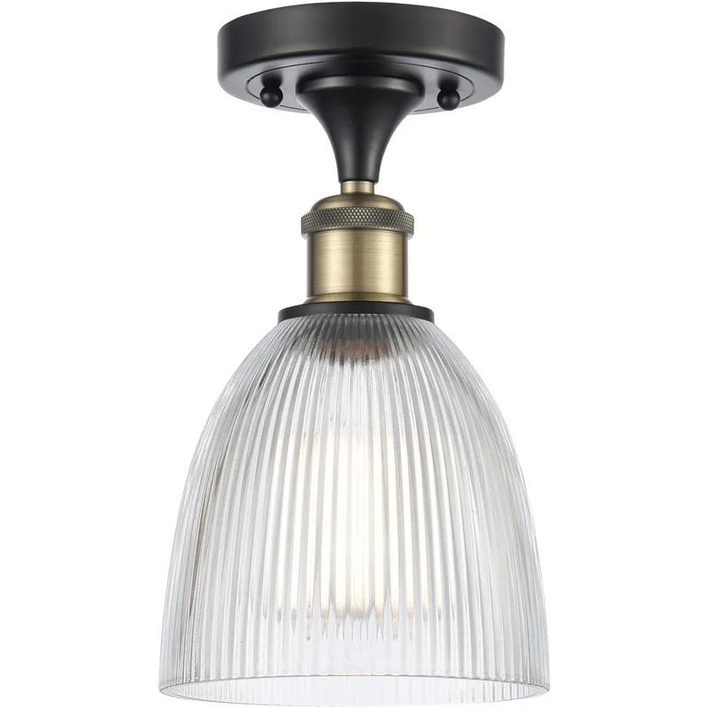 Ballston Castile LED 6 inch Black Antique Brass Semi-Flush Mount Ceiling Light in Clear Glass, Ballston