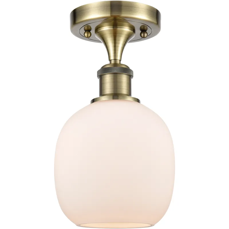 Belfast 1 Light 6 inch Antique Brass Flush Mount Ceiling Light in Matte White Glass, 2.1 lb