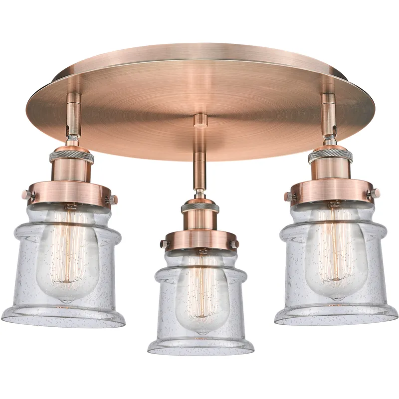 Canton 3 Light 17 inch Antique Copper Flush Mount Ceiling Light in Seedy