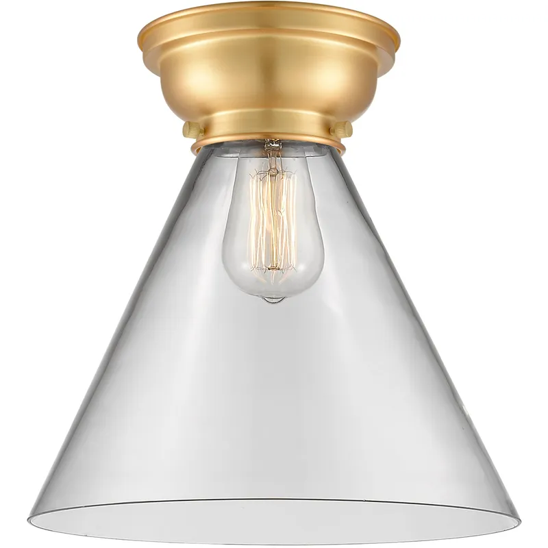 Aditi X-Large Cone LED 12 inch Satin Gold Flush Mount Ceiling Light in Clear Glass, Aditi