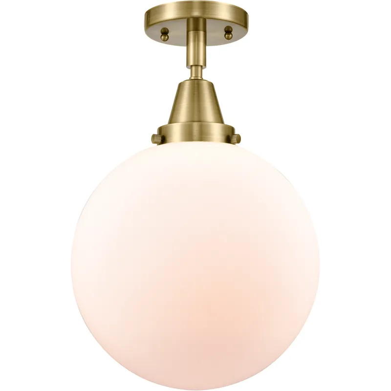 Downtown Urban Beacon LED 10 inch Antique Brass Flush Mount Ceiling Light in Matte White