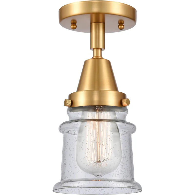 Franklin Restoration Small Canton LED 6 inch Satin Gold Flush Mount Ceiling Light in Seedy Glass
