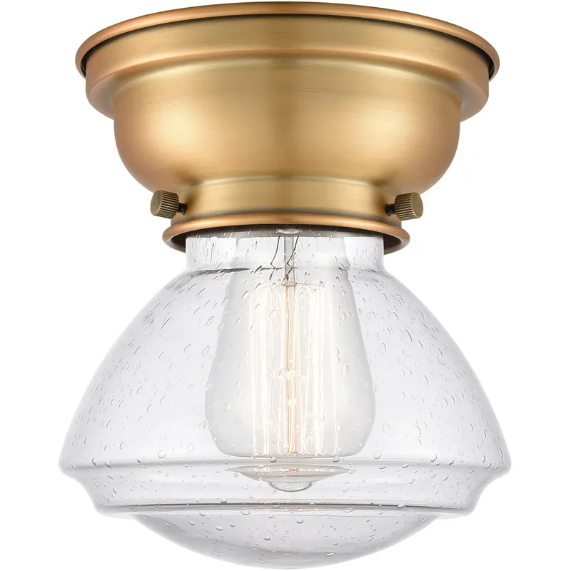 Aditi Olean 1 Light 7 inch Brushed Brass Flush Mount Ceiling Light in Seedy Glass, Aditi