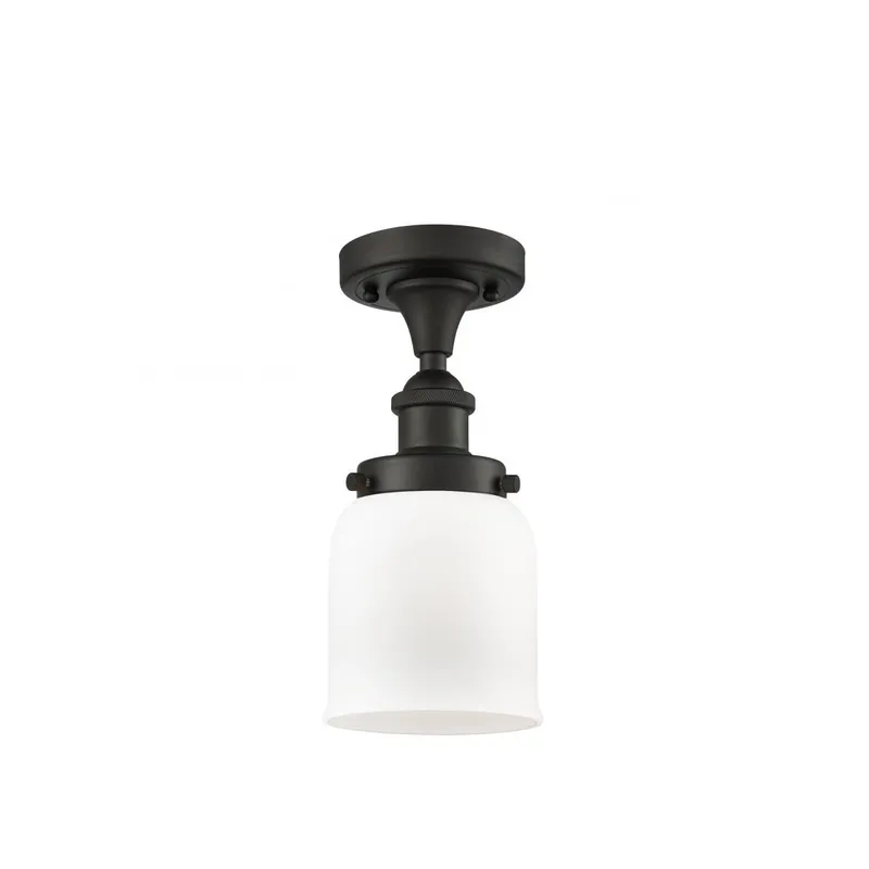 Ballston Small Bell LED 5 inch Oil Rubbed Bronze Semi-Flush Mount Ceiling Light in Matte White Glass, Ballston