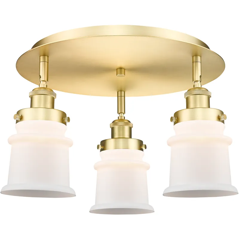 Canton 3 Light 17 inch Satin Gold Flush Mount Ceiling Light in Matte White